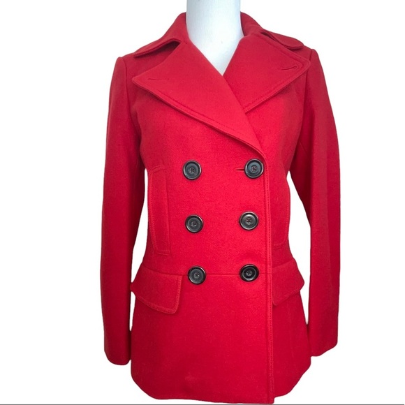 Banana Republic Red Double Breasted Short Italian Wool Coat Sz XS - Picture 17 of 17